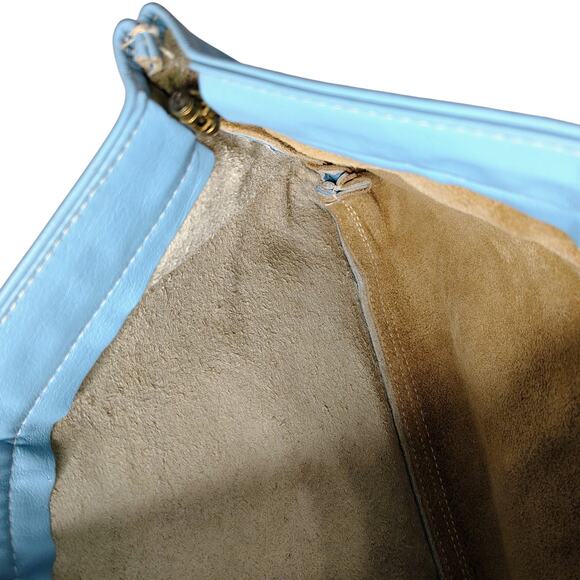 1970s Davey's Baby Blue Vintage Leather Tension Lock Clutch Handbag Made in USA - Picture 9 of 11